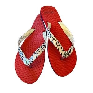 Brighton Flip Flop Sandals Womens Red White Blue Nautical Anchor Slip On